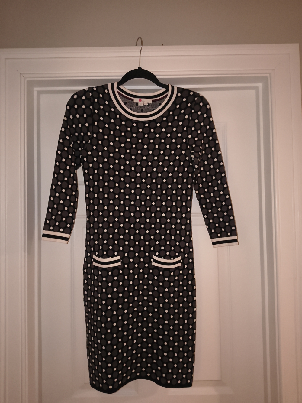 Boden Black & White Polka Dot 3/4 Sleeve Shift Dress